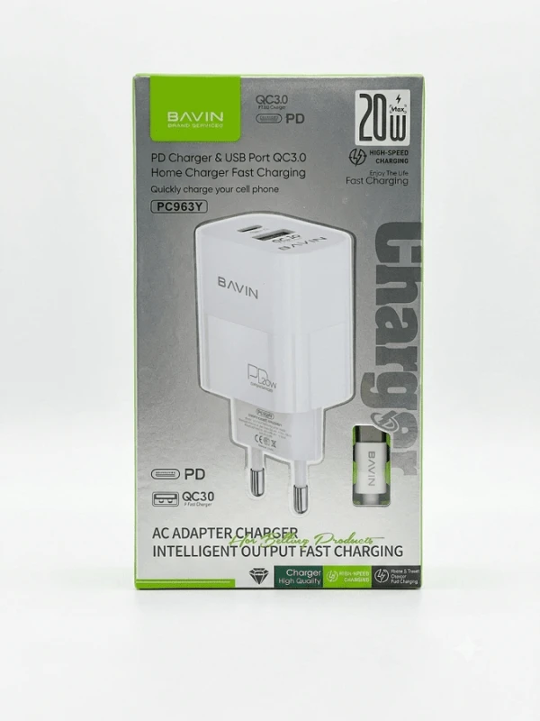 Bavin punjač 20W PD  Usb A/Type C + kabl C-C  PC963Y-CC bela ( 90069 )