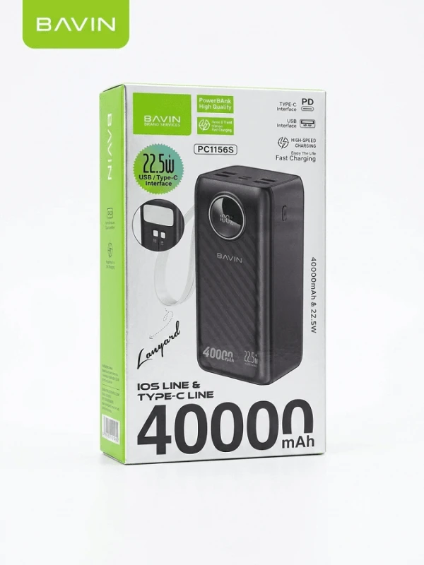 Bavin Power Bank 40000 mAh 22.5W type USB A + type C crna ( 90337 )