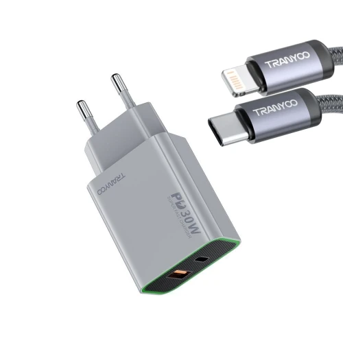 TRANYOO Kućni punjač T-EU13L 30W 2 Izlaza/USB-A+USB-C sa C na lightning