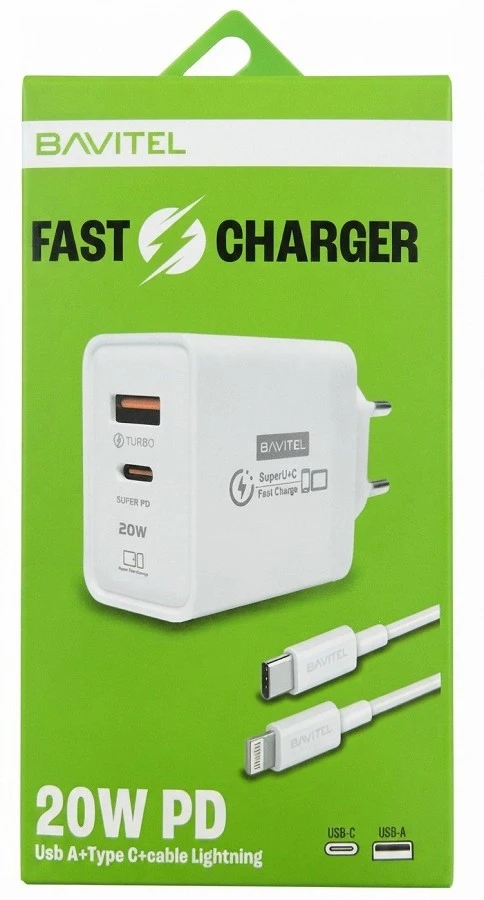 Bavitel punjač 20W PD Usb A+ Type C +kabl Type C/ Lightning bela ( 92013 )