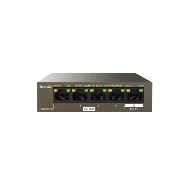 Svič 10 100 1000 5-Port PSE i PD Tenda TEG1105PD 4-Port PoE OUT 1-Port PoE IN