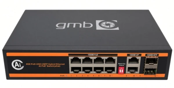 GMB POE-GS1010PS2 Switch, IEEE802.3af/at, 8 PoE 100/1000M, 2 UP-Link 100/1000M +2 SFP port, 52V 150W