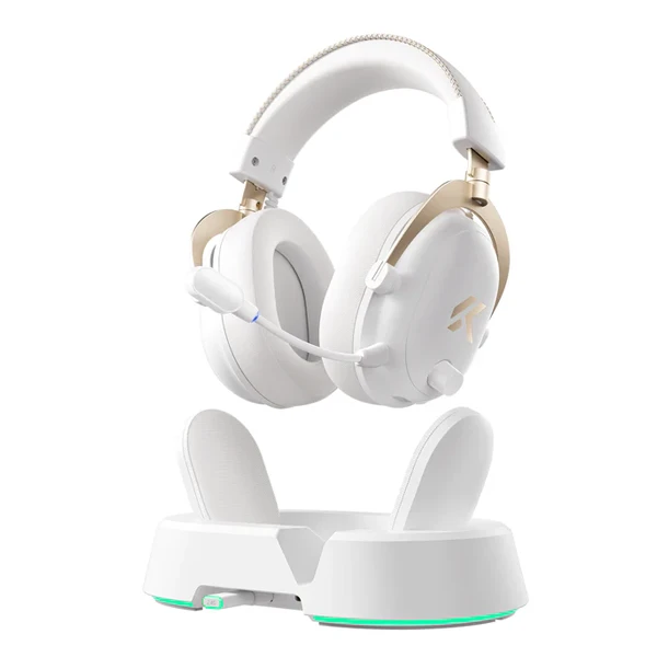 Bežične gaming slušalice MCHOSE V9 Turbo 60mm Tri-mode 2000mAh White Gold + Charging Dock RGB
