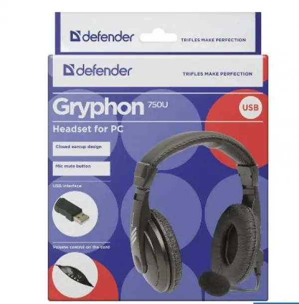Slušalice Defender Gryphon 750U USB Black 1.8m