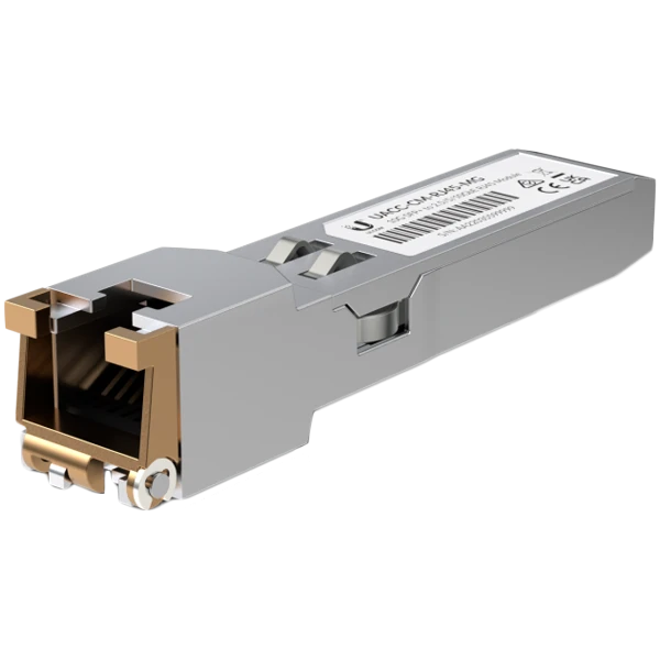 Ubiquiti UACC-CM-RJ45-MG 1G SFP to 1GbE RJ45 Module is a RJ45 transceiver that can be inserted into an SFP port in order to connect a coppe