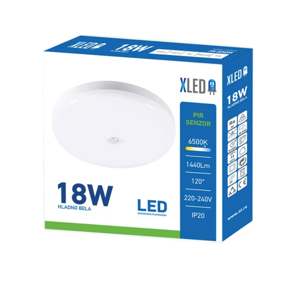 XLED 18W 6500K Nadgradna okrugla LED plafonjera,PIR Sensor 1440LM φ300*60mm/Dan/Noć/ PPIP20 