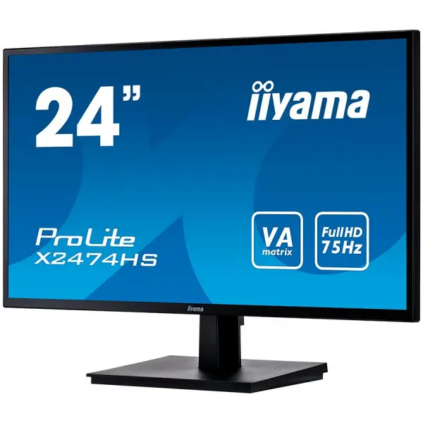 IIYAMA Monitor Prolite, 24'' 1920x1080, VA panel, 250cdm˛, VGA, DisplayPort, HDMI, 4ms, Speakers (23,6'' VIS) ( X2474HS-B2 ) 