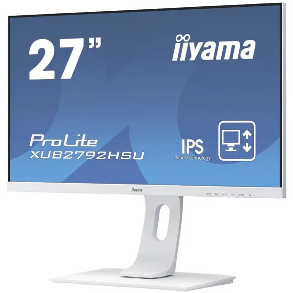 Iiyama 27'' WHITE ULTRA SLIM LINE , 1920x1080, IPS-panel, 250 cdm˛, 13cm Height Adj. Stand, Speakers, VGA, HDMI, DisplayPort, 4ms, USB-HUB 2