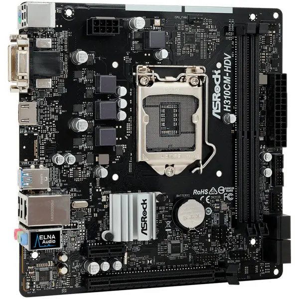 ASROCK Main Board Desktop H310CM-HDV (S1151, 2xDDR4,1xPCIe x16,1xPCI Ex1, 4 SATA3 ,GLAN,VGA,DVI,HDMI,USB 3.1 ) mATX retail ( H310CM-HDV ) 