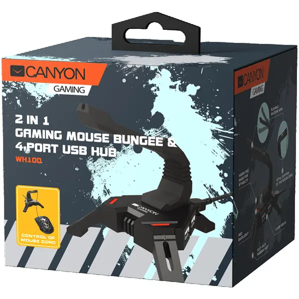 2 in 1 Gaming Mouse Bungee stand and USB 2.0 hub, 4 USB hub, 1.5m mircro to USB braided cable, Weighted design with non-slip grip, LED ligh