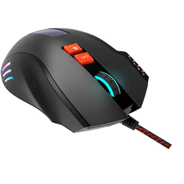 Wired Gaming Mouse with 8 programmable buttons, sunplus optical 6651 sensor, 4 levels of DPI default and can be up to 6400, 10 million time