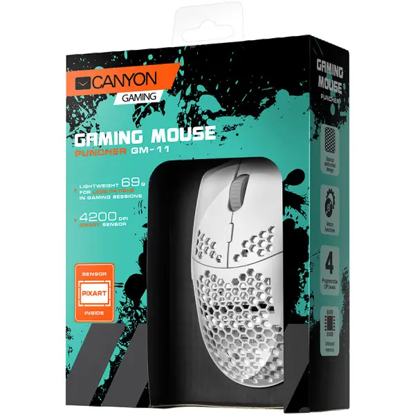 CANYON,Gaming Mouse with 7 programmable buttons, Pixart 3519 optical sensor, 4 levels of DPI and up to 4200, 5 million times key life, 1.65
