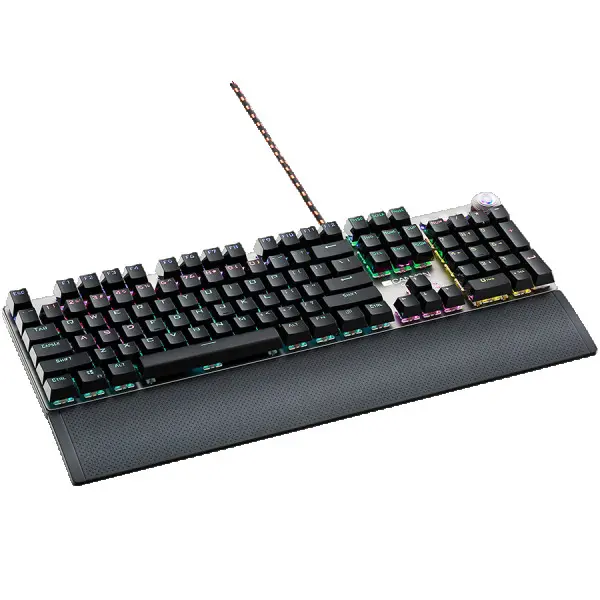 Wired Gaming Keyboard,Black 104 mechanical switches,60 million times key life, 22 types of lights,Removable magnetic wrist rest,4 Multifunc
