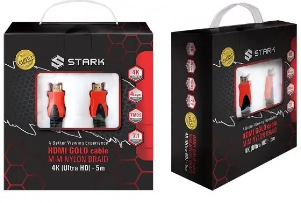 STARK kabl HDMI M-M pozlaćen 4K(Ultra HD),pleteni sa zaštitom od 4 sloja 5m