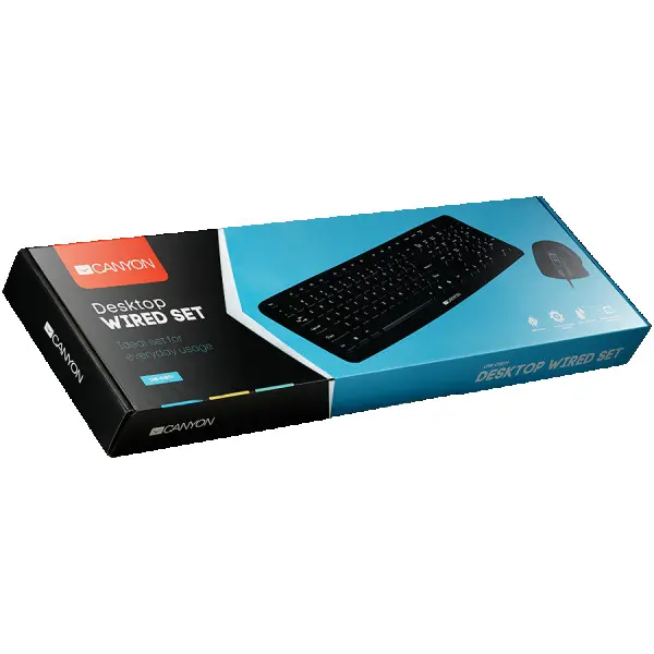 CANYON USB standard KB, 104 keys, water resistant UK layout bundle with optical 3D wired mice 1000DPI,USB2.0, Black, cable length 1.5m(KB)1