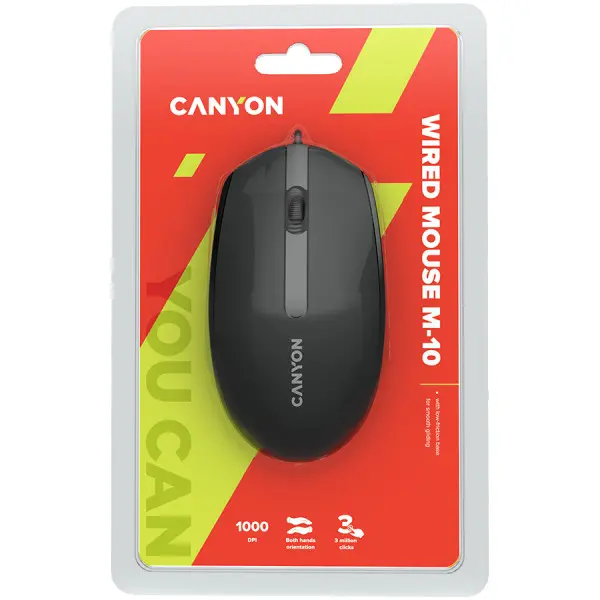 Canyon Wired  optical mouse with 3 buttons, DPI 1000, with 1.5M USB cable, black, 65*115*40mm, 0.1kg ( CNE-CMS10B ) 