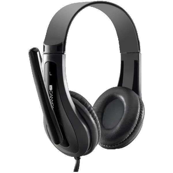 CANYON HSC-1 basic PC headset with microphone, combined 3.5mm plug, leather pads, Flat cable length 2.0m, 160*60*160mm, 0.13kg, Black ( CNS
