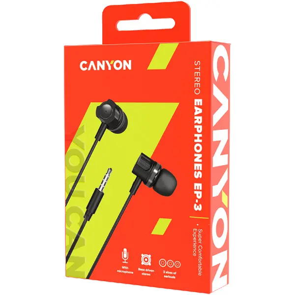 CANYON EP-3 Stereo earphones with microphone, Dark gray, cable length 1.2m, 21.5*12mm, 0.011kg ( CNE-CEP3DG ) 