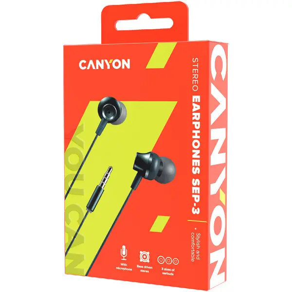 CANYON SEP-3 Stereo earphones with microphone, metallic shell, cable length 1.2m, Dark Gray, 22*12.6mm, 0.012kg ( CNS-CEP3DG ) 