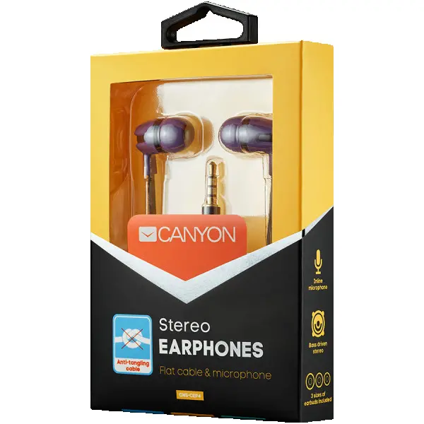 CANYON SEP-4 Stereo earphone with microphone, 1.2m flat cable, Purple, 22*12*12mm, 0.013kg ( CNS-CEP4P ) 