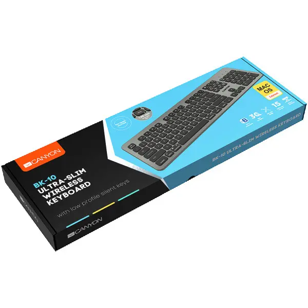 Multimedia  bluetooth 5.1 keyboard  MAC Version,104 keys, slim design with low profile silent keys,US layout ,Size 439.4*135.3mm* 23.2mm,52
