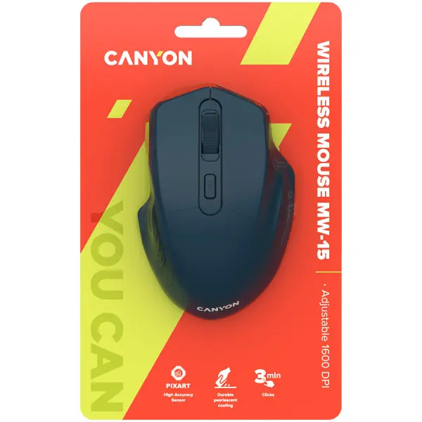 CANYON 2.4GHz Wireless Optical Mouse with 4 buttons, DPI 80012001600, Dark Blue, 115*77*38mm, 0.064kg ( CNE-CMSW15DB ) 