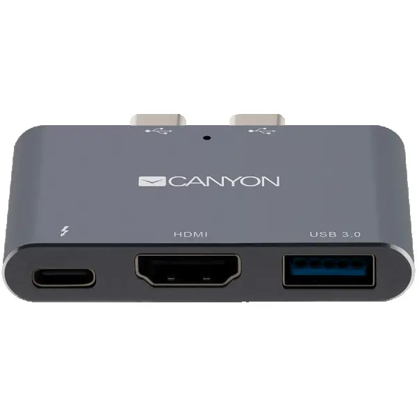 CANYON DS-1 Multiport Docking Station with 3 port, with Thunderbolt 3 Dual type C male port, 1*Thunderbolt 3 female+1*HDMI+1*USB3.0. Input 