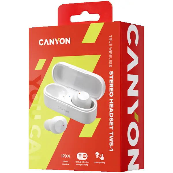 Canyon TWS-1 Bluetooth headset, with microphone, BT V5.0, Bluetrum AB5376A2, battery EarBud 45mAh*2+Charging Case 300mAh, cable length 0.3m (2)
