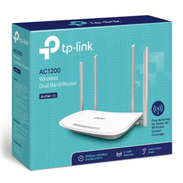 Wireless Router TP-Link Archer A5 AC1200 867Mb/s/ext x 4/2.4-5Ghz/1WAN/4LAN