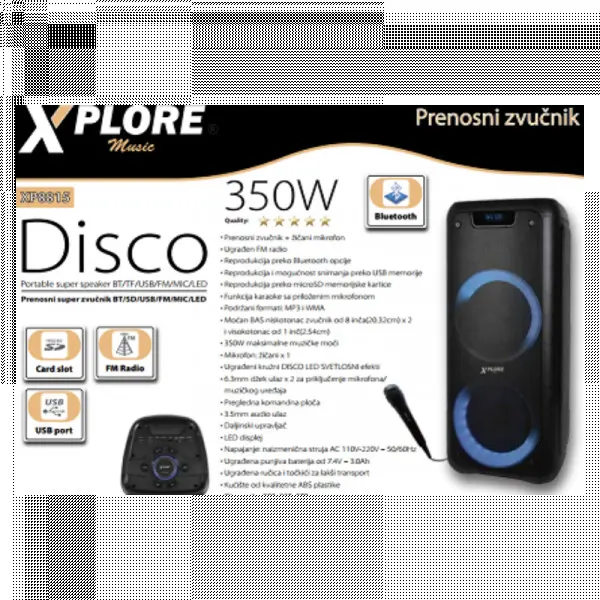 Karaoke sistem Xplore XP8815 Disco FM/microSD/mp3/wma/USB/ BT/AUX/2xMIC/350W