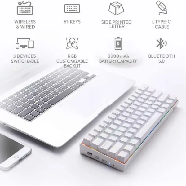Draconic K530W RGB Bluetooth/Wired Mechanical Gaming Keyboard White