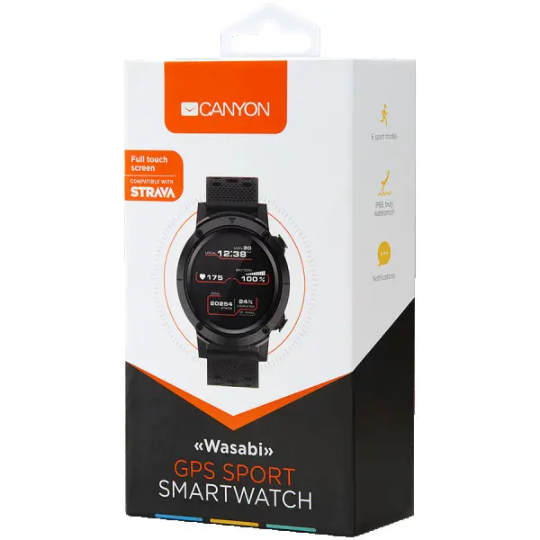 CANYON Wasabi SW-82 Smart watch, 1.3inches IPS full touch screen, Alloy+plastic body,GPS function, IP68 waterproof, multi-sport mode with s