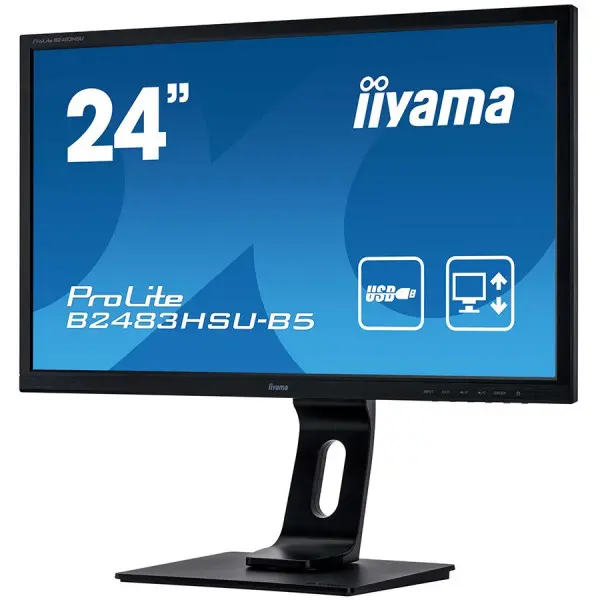 IIYAMA Monitor Prolite 24'' 1920x1080, 250cdm˛, 13cm Height Adj., Pivot, Stand, Speakers, VGA, HDMI, DisplayPort, USB2.0x 2, 1ms ( B2483HSU-