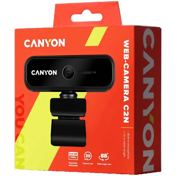 CANYON C2N 1080P full HD 2.0Mega fixed focus webcam with USB2.0 connector, 360 degree rotary view scope, built in MIC, Resolution 1920*1080