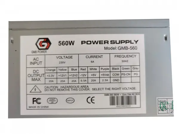 GMB-560-12 bez kutije ** Gembird napajanje 560W 12cm FAN, 20+4pin, 4pin 12V,2xSATA 2xIDE (1163)
