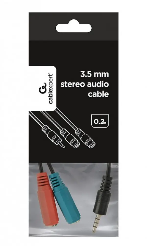 CCA-417 Gembird 2x 3.5 mm(slusalice i mikrofon) adapter na 1x 3.5mm(4 pin) cable, 0.2 m crni