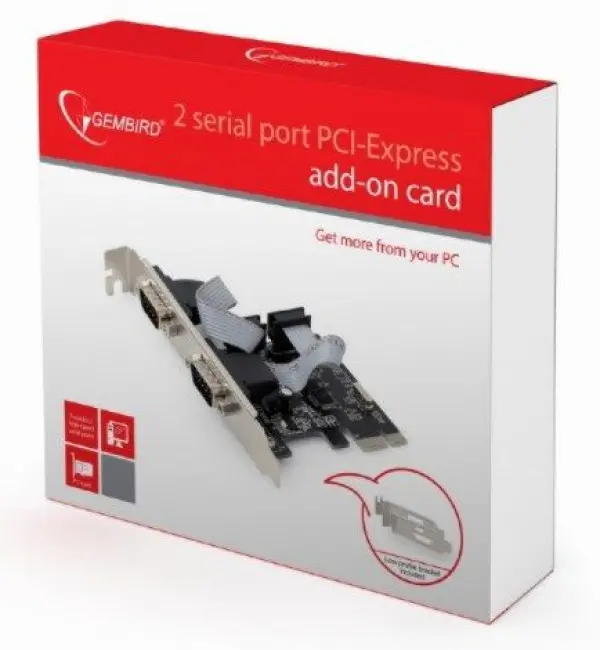 SPC-22 Gembird 2 serial port PCI-Express add-on card, with extra low-profile bracket