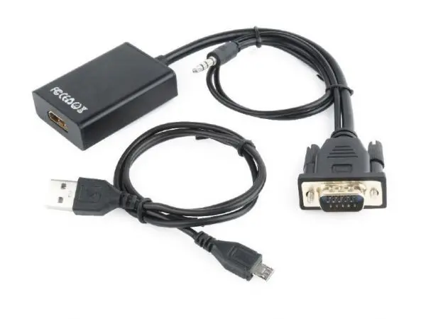 A-VGA-HDMI-01 Gembird VGA to HDMI and audio cable, single port, black WITH AUDIO