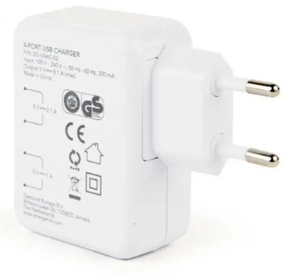 EG-U4AC-02 Gembird punjac za telefone i tablete 5v 3.1A 4xUSB white