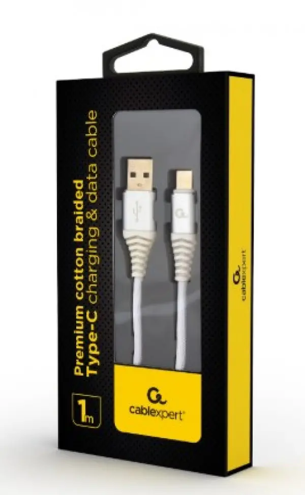 CC-USB2B-AMCM-1M-BW Gembird Premium cotton braided Type-C USB charging - data ca