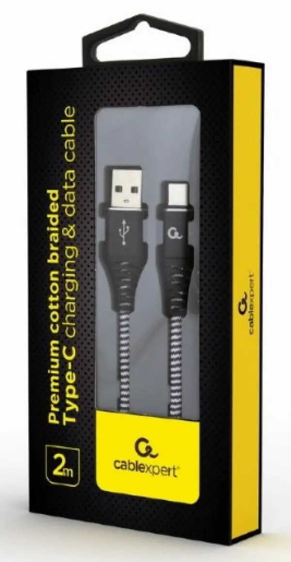 CC-USB2B-AMCM-2M-BW Premium cotton braided Type-C USB charging and data cable