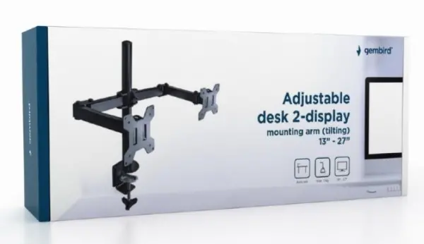 MA-DF2-01 Gembird Podesivi dupli stoni drzac za monitor, tilt,13-27\'' max.2x7kg