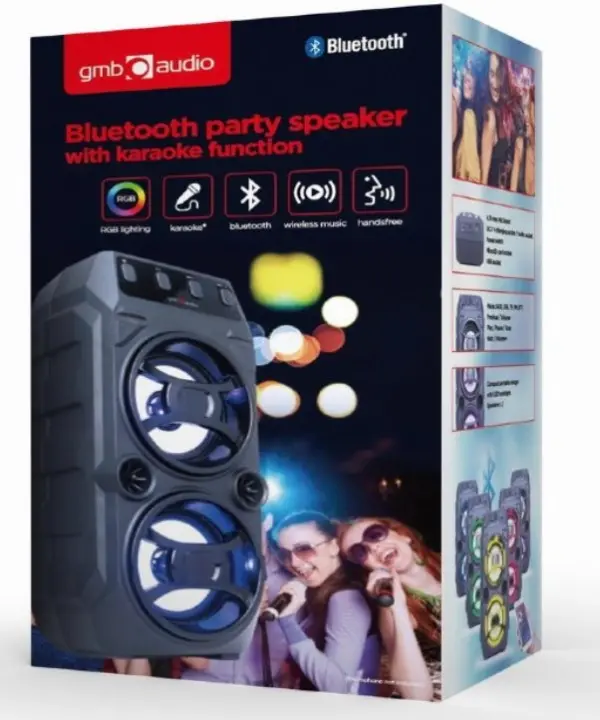 SPK-BT-13 Gembird Portable Bluetooth karaoke speaker 2x5W, FM, USB, SD, 3,5mm, MIC 6,35mm, LED,black