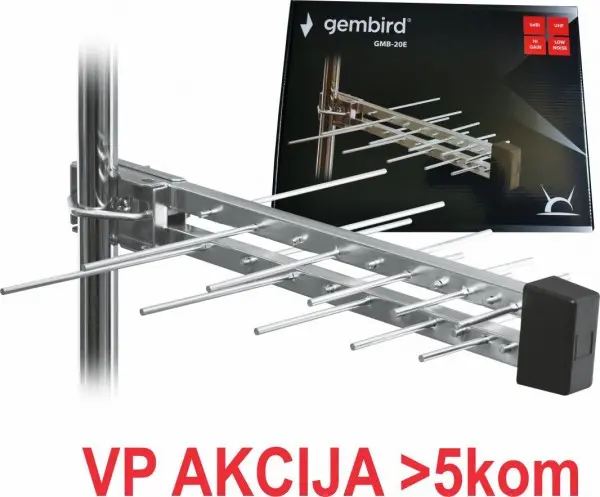 GMB-20E sa kutijom **Gembird Antena Loga UHF sa RF-Konektorom, 20elemenata, duzina 39cm, 6dB alu 568