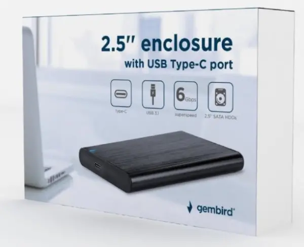EE2-U3S-6 Gembird USB 3.1 Externo kuciste za 2.5\'' SATA hard diskove, Type-C, bruseni aluminium,crno