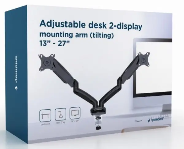 MA-DA2-01 Gembird Podesivi dupli stoni drzac za monitor, tilt,13-27\ max.2x7kg