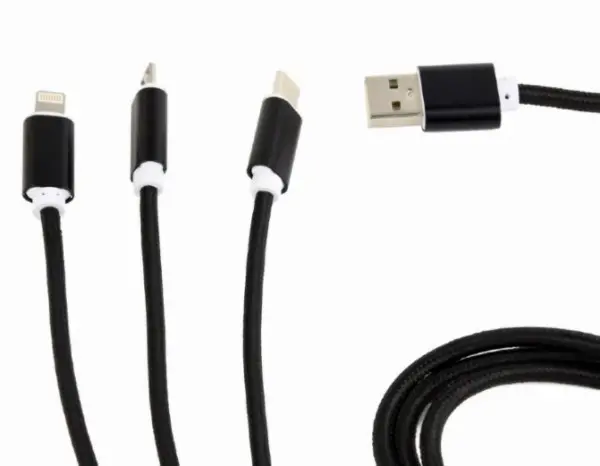 CC-USB2-AM31-1M Gembird USB 3-u-1 kabl za punjenje 8-pin, Type-C, microUSB, crni, 1m