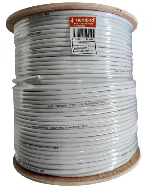 KABL-COAX-RG6/300 white (X553) **koaksialni kabl RG6 bez konektora, conductivity 18%,6.5mm,300m 4058