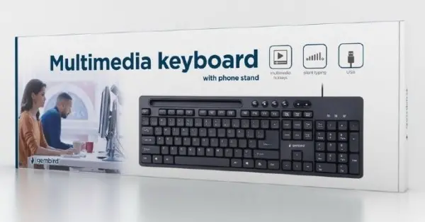 KB-UM-108 Gembird Multimedijalna tastatura US layout black USB sa drzacem za telefon