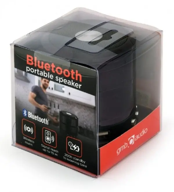 SPK-BT-08-BK Gembird Portable Bluetooth speaker +handsfree 3W, FM, microSD, AUX, black